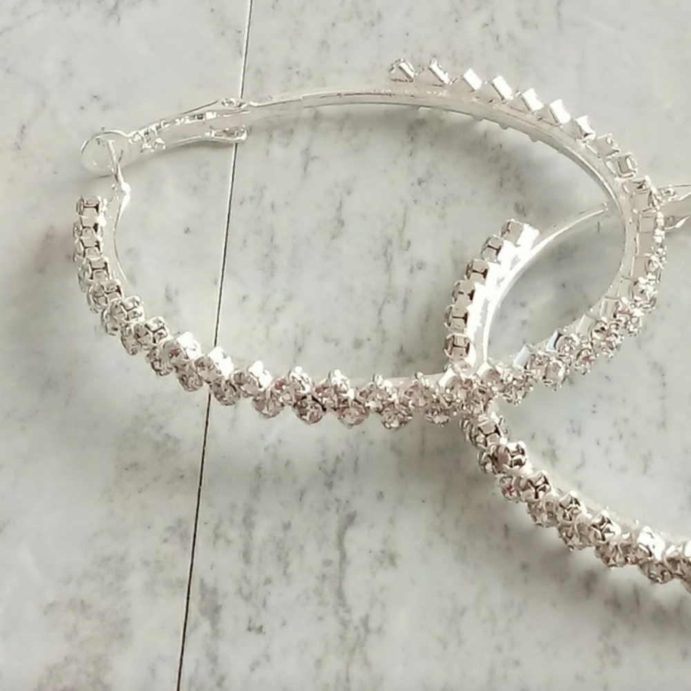 NEW CRYSTAL HOOP EARRINGS 2 INCH DIAMETER - Picture 4 of 7